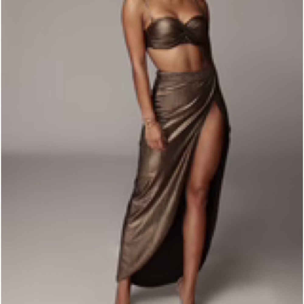 JLUXLABEL Bronze Fatima High Slit Skirt - Small